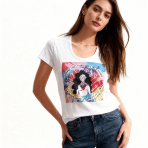 **Descripción del Producto:** Esta blusa blanca de corte moderno es una expresión vibrante de creatividad y positividad. Con un diseño que presenta una ilustración colorida y significativa, destaca el lema "Siempre hay flores en el mundo", invitando a la esperanza y la belleza en la vida cotidiana. Fabricada con materiales suaves y cómodos, es ideal para cualquier ocasión, desde un día casual hasta un encuentro especial. Su estilo versátil permite combinarla fácilmente con jeans, faldas o shorts. ¡Luce única y auténtica con esta prenda que refleja tu esencia!