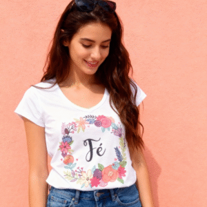 **Descripción del Producto:** Descubre nuestra blusa “Fe”, una prenda fresca y versátil que complementará tu estilo. Confeccionada en suave algodón blanco, presenta un diseño encantador con un bordado de flores coloridas que enmarcan la palabra "Fe" en un elegante estilo tipográfico. Su corte con escote en forma de V y manga corta la hacen ideal para cualquier ocasión, desde un día casual en el parque hasta un encuentro con amigos. Combinada con jeans o una falda, esta blusa se convertirá en una pieza clave de tu armario. ¡Luce radiante y llena de buena energía!